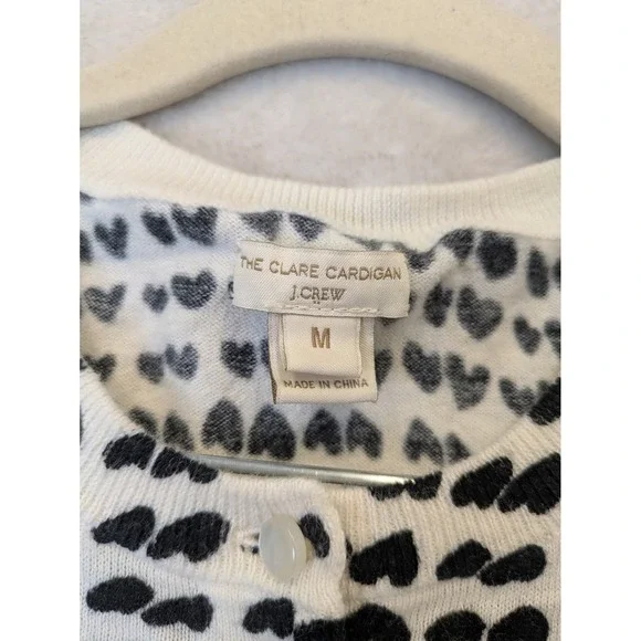 J.Crew The Clare Cardigan Women's Medium White Heart Print Button Up 3/4 Sleeve - Picture 8 of 11